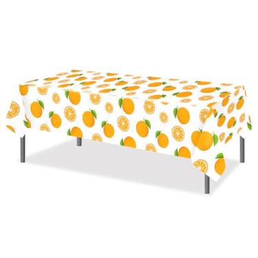 Imagem de Toalhas de mesa laranja, decorações de aniversário laranja, decoração de aniversário Aperol Spritz, capas de mesa de plástico para chá de bebê, chá de panela, 1 peça