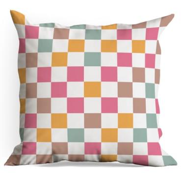 Imagem de Capas de almofada quadriculadas retrô, 18 x 18, capas de almofada quadriculadas para sala de estar, casa de fazenda, quarto, sofá-cama, assento de carro, decoração de cadeira, almofada estética