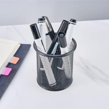 Imagem de Suporte de caneta preto para mesa, porta-lápis de malha de arame preto