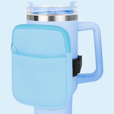 Imagem de Bolsa para garrafa de água compatível com Stanley Cup 1,134 g, 590 ml, 880 g, bolsa de corrida para mulheres e homens, bolsa de copo com bolso versátil, para cartões, chaves, fone de ouvido (azul)