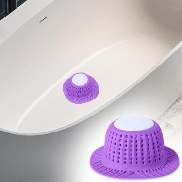 Imagem de Capa de ralo de silicone para banheiro e pia, apanhador de cabelo antientupimento com tela de filtro, protetor de ralo de chuveiro, fácil instalação e limpeza (roxo)