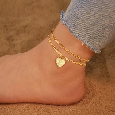 Imagem de Tornozeleiras com inicial para mulheres - Pulseiras de tornozelo com coração dourado, letra do alfabeto, joia com pingente A-Z, corrente banhada a pé 14K, boho, praia, hipoalergênico, presentes, 7