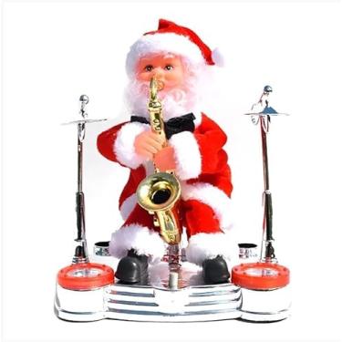 Imagem de Papai Noel Musical Saxofonista com Luzes – Figura Decorativa Natalina 20cm com Som e Movimento | Ideal para Decoração de Natal, Festas e Ambientes Temáticos