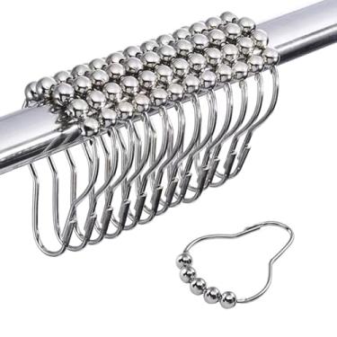Imagem de 12 ganchos de cortina de chuveiro para banheiro anéis de cortina decorativos para varões de chuveiro, ganchos para cortinas