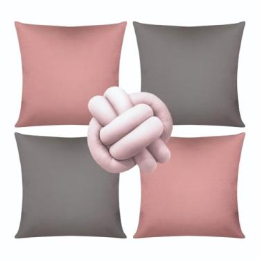 Imagem de Almofadas dara Sofá Kit 04 Almofadas Cheias Lisa Modernas Simples Coloridas Mais Nozinho(Cinza/Rose)