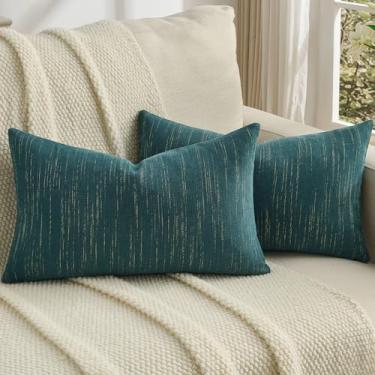 Imagem de FUTEI Conjunto de 2 capas de almofada de chenille azul-petróleo 30 x 50 cm, macias e aconchegantes pontilhadas de meteoros texturizadas, decoração de casa moderna para sofá, sala de estar