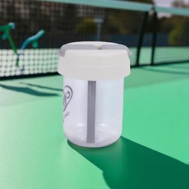 Imagem de 1 garrafa de água com canudo duplo de hidratação 300 ml PC PP silicone branco 11,5 x 8,5 x 8,5 cm