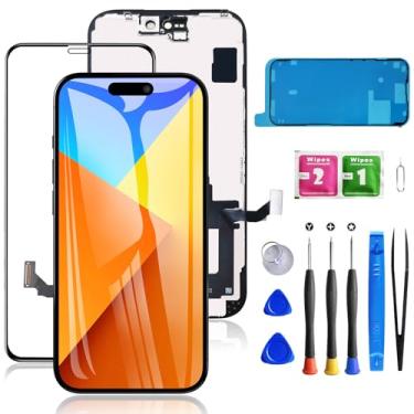 Imagem de Mobkitfp Tela de substituição para iPhone 15 15.5 cm, tela LCD sensível ao toque 3D digitalizador frontal com ferramentas Rapair + adesivo à prova d'água + protetor de tela