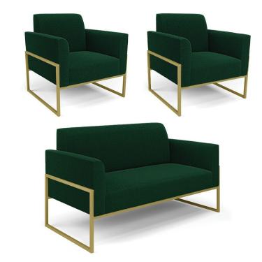 Imagem de Namoradeira E 2 Poltronas Industrial Alta Dourado Marisa Bouclê Verde D03 - D'rossi