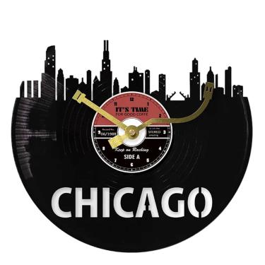 Imagem de Relógio de parede Retro Chicago Skyline Vinyl Disc 30cm