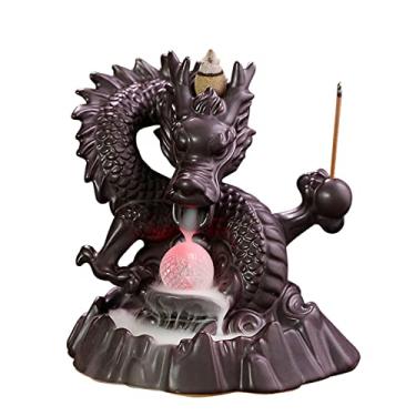 Imagem de Pssopp Queimador de Incenso de Refluxo Cerâmico Dragão, Suporte de Incenso Feito à Mão Em Cascata Com Bola de Cristal que Muda de Cor para Decoração de Fragrância Doméstica (#1)