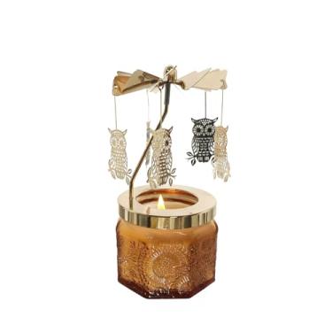Imagem de kingnero Castiçal giratório com aroma de lavanda carrossel giratório chá luz presentes de aniversário para mulheres, mãe, esposa, namorada, irmã, amigas, (coruja dourada)