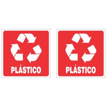 Imagem de Adesivo Coleta Seletiva Identificação de Lixeiras Kit 12x12cm - Plástico, Papel, Metal, Orgânico, Vidro, Borracha, Reciclável (Plástico - Vermelho)