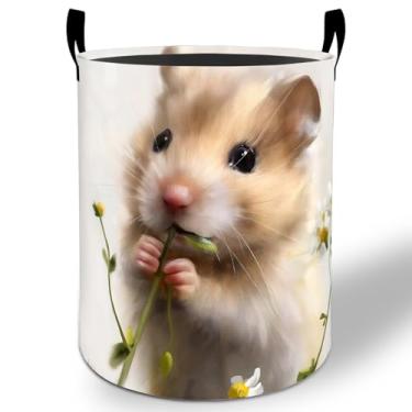 Imagem de Cesto de roupa para hamster fofo, 50 x 40 cm, balde de armazenamento de roupas Oxford dobrável para quarto, banheiro, quarto, berçário, organizador de brinquedos, presentes para crianças, meninos