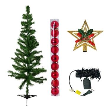 Imagem de Árvore de Natal Pinheiro Completa para Pequenos Espaços, 1,20m de Altura e 110 Galhos. Acompanha 12 Bolas Decorativas, 1 Estrela para o Topo e 1 Pisca-Pisca com 100 Leds. Decoração Natalina