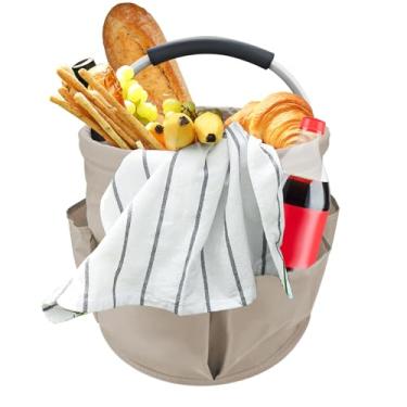 Imagem de Bagentry Bolsa de ferramentas cáqui de 17 L para piquenique e jardim com 6 bolsos, organizador de balde dobrável para armazenamento de produtos de limpeza de casa, bolsa portátil de jardim com alça de