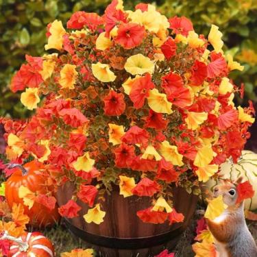 Imagem de Glória da manhã artificial com flores falsas de seda de eucalipto de 7 pontas para decoração de casamento ao ar livre, jardim, pátio, flores de seda sintética para varanda externa e caixa de janela