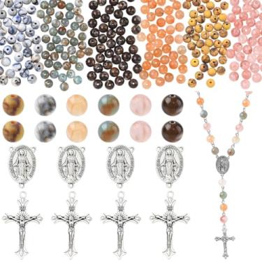 Imagem de SUNNYCLUE 372 peças kit de fabricação de rosário, pingentes ovais, lustres ovais, pingentes de crucifixo, crucifixo, pingentes redondos espaçadores para fabricação de joias, colar faça você mesmo