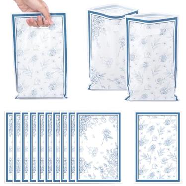 Imagem de 3sscha Bolsa de lembrancinha de festa de flores azuis e brancas 50 peças – Bolsa de presente retangular de plástico floral vintage para decoração de chá de bebê, chá de bebê, jardim e chá