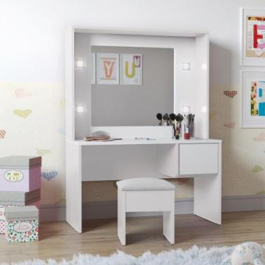 Imagem de Penteadeira Infantil com Banqueta Almofadada Led 1 Gaveta Diana - Vári
