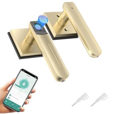 Imagem de Gavdhe Fechadura de porta com impressão digital e maçaneta biométrica com aplicativo – Fechadura inteligente de entrada sem chave 3 em 1 com trava automática e trava interna, proteja sua casa