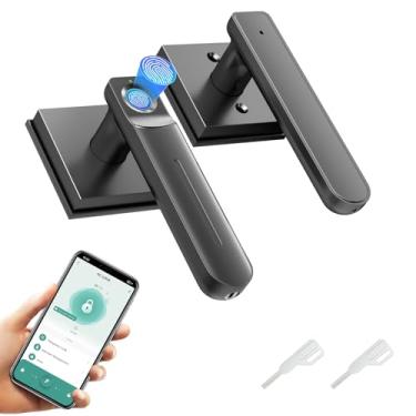 Imagem de Gavdhe Fechadura de porta com impressão digital e maçaneta biométrica com aplicativo – Fechadura inteligente de entrada sem chave 3 em 1 com trava automática e trava interna, proteja sua casa