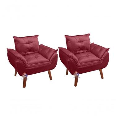 Imagem de Kit 02 Poltrona Opala Suede Bordô