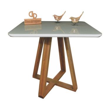 Imagem de Mesa Jantar Base X Tampo Retangular Laca Com Vidro 120x70 Off White