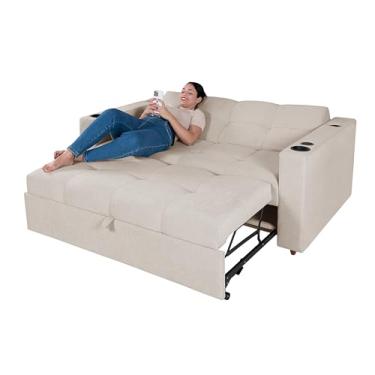 Imagem de Sofá-Cama Austin Reclinável 3 Lugares com Som e USB Casa Imperial (Pompéia Creme 203)