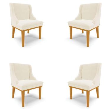 Imagem de Kit 4 Cadeiras Decorativas Sala De Jantar Base Fixa De Madeira Firenze Veludo Bege/castanho G19