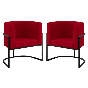 Imagem de Kit 02 Poltronas Lua Sala Decorativa Base De Ferro Black Vermelho
