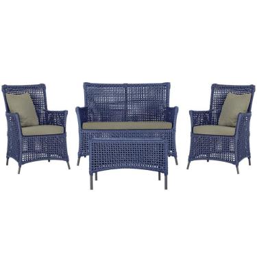 Imagem de Jogo Sofá E 2 Poltronas E Mesa Igapó Preta E8 Trama Original Azul