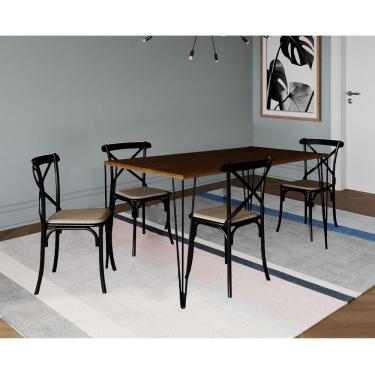 Imagem de Conjunto De Mesa Elen Retangular 150X90Cm Amêndoa Com 4 Cadeiras Katrina Preto Asse - Marrom