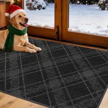 Imagem de COSY HOMEER Tapete de porta antiderrapante para entrada da porta da frente - Tapete antisujeira de perfil baixo, absorvente e lavável (122 x 81 cm, cinza)