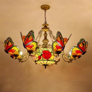 Imagem de Lustre contemporâneo de luxo com borboletas, LED, estilo americano criativo, ideal para sala de estar, restaurante, quarto, casa de campo, hotel, café, bar, karaokê ou clube. Luminária pende