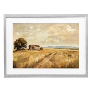 Imagem de Stupell Industries Impressão emoldurada cinza Western Landscape Farmhouse Hill sob vidro, design por Petal Prints Design, 43 x 58 cm