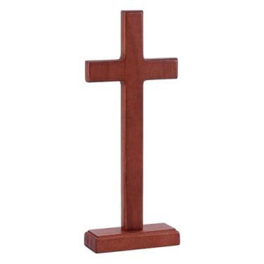 Imagem de HOBBIESAY Cruz de madeira de 21,4 cm, cruz de mesa de cristo, cruz de parede com suporte para pendurar em pé para Páscoa, batizado para mesa, casa, Natal, igreja, decoração de quarto