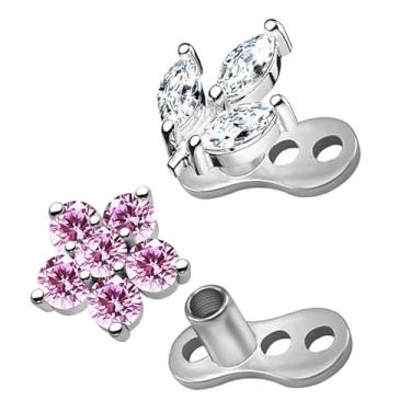 Imagem de CHARMONLINE 14G Coração Folha Borboleta Flor Âncora Dérmica Aço Cirúrgico 316L Cristal Delicado Microdermals Piercings Corporais Studs Punk Joias Personalizadas para Mulheres, 14G, Aço inoxidável