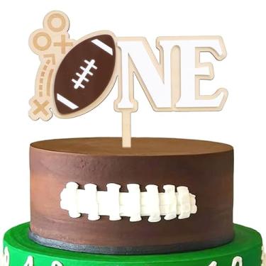 Imagem de Wooden Football One Cake Topper - Sports Theme 1st Birthday Decorations,First Year Down Party Photo Props,Football 1st Birthday Centerpieces,One Year Down Wood Cake Topper