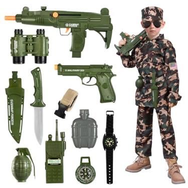 Imagem de BLmukce Fantasia do exército para meninos, conjunto de brincadeiras de faz de conta do exército militar, presentes de Halloween, fantasia de soldado militar para crianças 3-5 5-8 8-10 (P(3-6 anos, 90