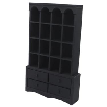 Imagem de oshhni Estante para casa de bonecas, móveis decorativos, coleção de artesanato DIY, acessórios versáteis, mini armário de armazenamento para escala 1/12, Preto