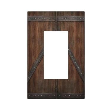 Imagem de JDAKHD Capas decorativas de madeira rústica, vintage, 1 gangue, interruptor de luz, casa de fazenda, campo, porta de celeiro, dispositivo único, interruptor de receptáculo Gfci, placa de parede
