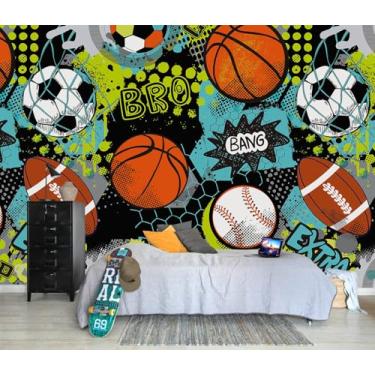 Imagem de AFZEVEB - Papel de parede de grafite colorido pintado à mão com esferas murais de parede para quarto de crianças 403.9 cm x 271.8 cm (não descasca e cola)