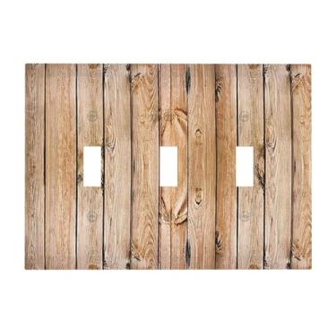 Imagem de Nadoabtm Placas decorativas para interruptores rústicos rústicos de grão de madeira marrom, placa de parede de 3 gangues, capa de interruptor de luz tripla para painéis de parede elétricos para