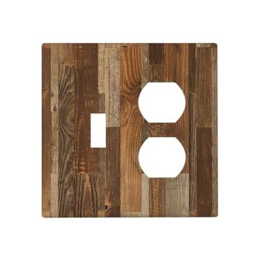 Imagem de Nadoabtm Capas de tomada rústica marrom grão de madeira 1 interruptor 1 interruptor duplex capas de placa de interruptor de luz elétrica placa decorativa de parede para decoração de cabine de fazenda