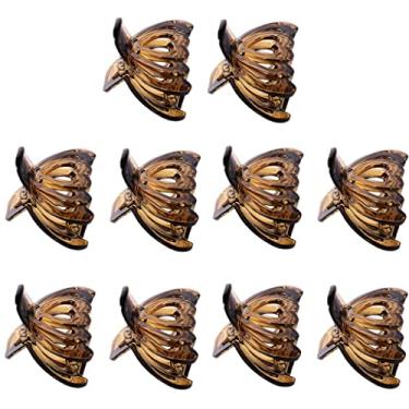 Imagem de barenx 10 peças de grampo de cabelo feminino de plástico coração oco grampo de cabelo garra acessório de cabeça - 8,5 x 4,3 cm, marrom