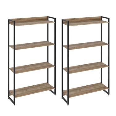 Imagem de Kit 2 Estantes Escritório 4 Prateleiras 145x80cm Carvalho