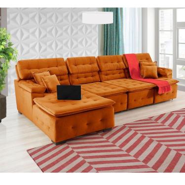 Imagem de Sofá Orlando 3.45x2.10m Com Chaise, Retrátil E Reclinável - Terra