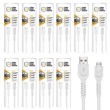 Imagem de Cabo Dual Shock Micro Usb V8 - Branco - 1,2m - no Atacado - Caixa Fechada 10 Unidades - Gshield