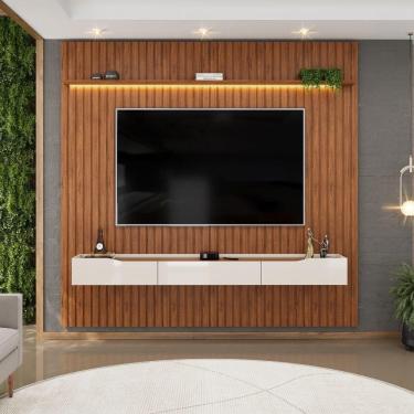 Imagem de Painel P/ Tv Até 85 Polegadas Ripado Autêntico Com Led Montreal Com Nicho Efraín Madeirado/off White